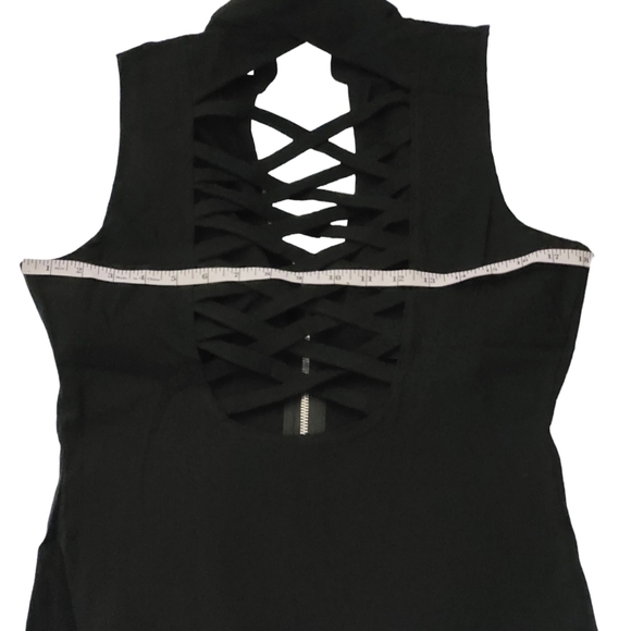 Hearts Rob Lace Up Zip Up Criss Cross Back Vest Tank Top Black Plus 1XL 2XL 3XL - Picture 8 of 14